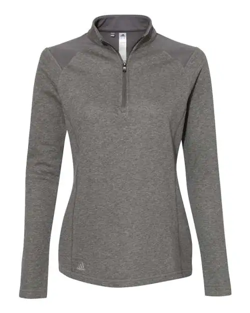 Adidas Women's Heathered Quarter-Zip Pullover With Colorblocked Shoulders 6 Adidas Women's Heathered Quarter-Zip Pullover With Colorblocked Shoulders - Image 4