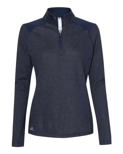 Adidas Women's Heathered Quarter-Zip Pullover With Colorblocked Shoulders 4 Adidas Women's Heathered Quarter-Zip Pullover With Colorblocked Shoulders - Image 2