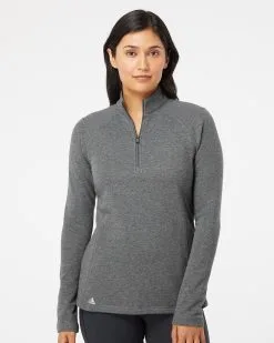 Adidas Women's Heathered Quarter-Zip Pullover With Colorblocked Shoulders
